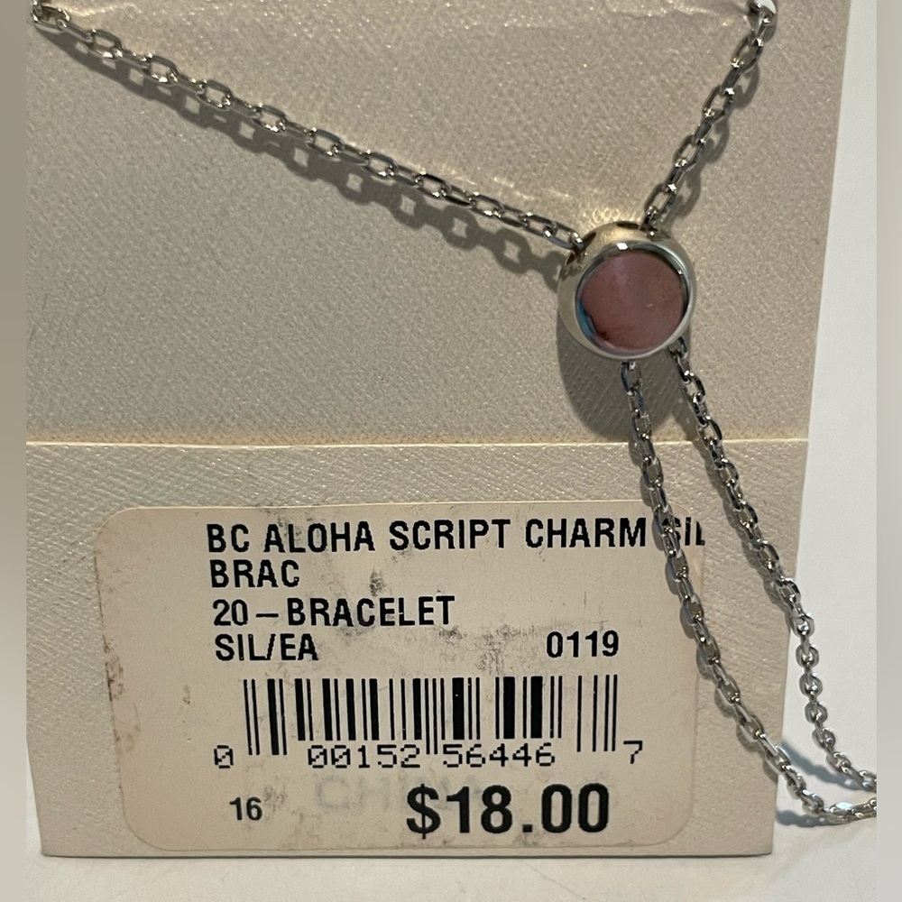 Adjustable Aloha Script Silver Bracelet with Bling in the “o” - Picture 2 of 6